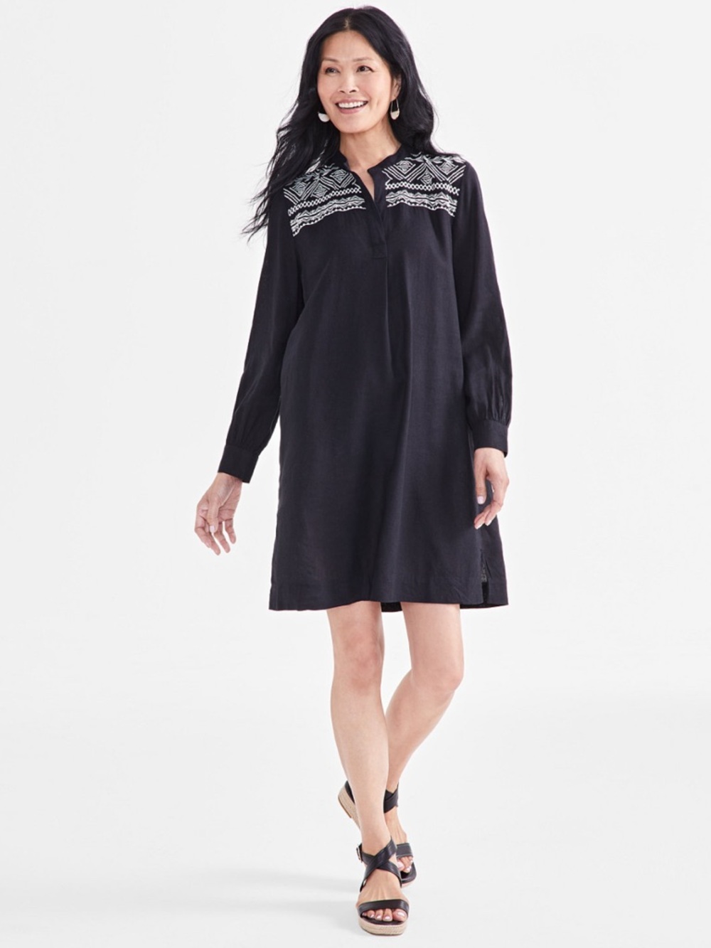 NWT Style & Co Petite Bruno Embroidered Popover Linen-Blend Shift Dress Sz: PM